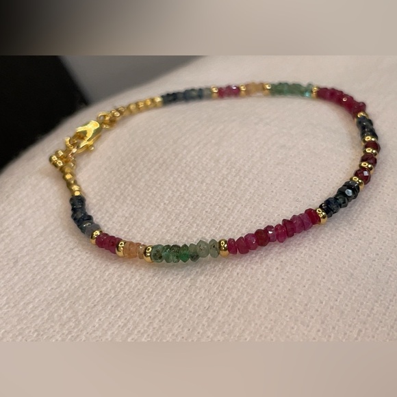 Ruby Multi Sapphire Dainty Gemstone Bracelet - Picture 6 of 7